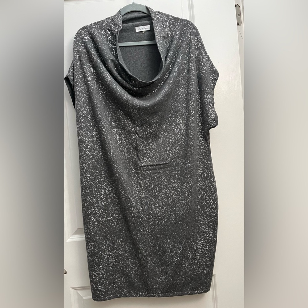 Calvin Klein Gray Metallic Sparkle Cowl Neck Tunic Dress Size 1X